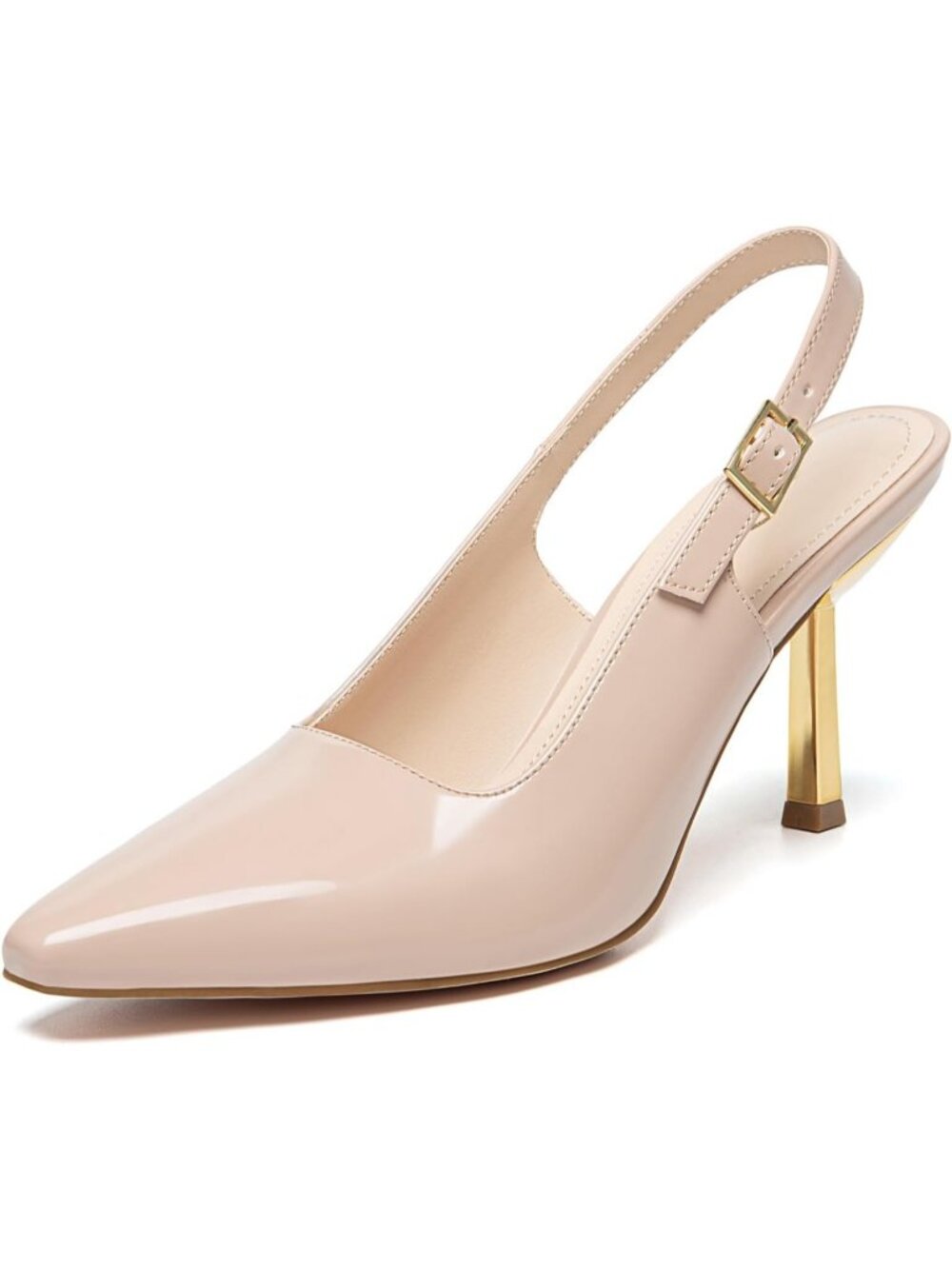 Women's Nude High Heels Closed Square Toe Pumps Soft Latex Insole Dress Shoes